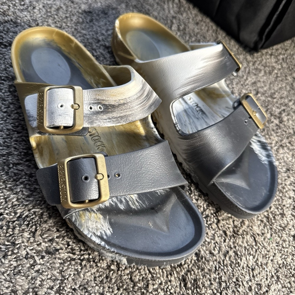 Birkenstock Arizona Gizeh Gold Glamour Multi EVA Waterproof Beach Sz 38 Sandals